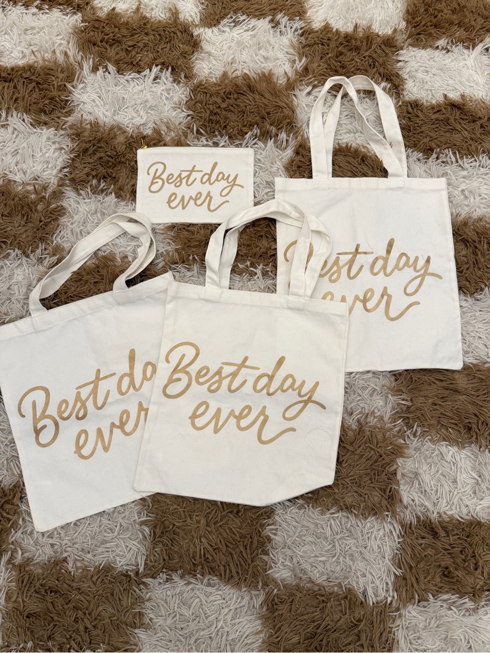 Best Day Ever Cream Canvas Tote Bags with Gold Script
